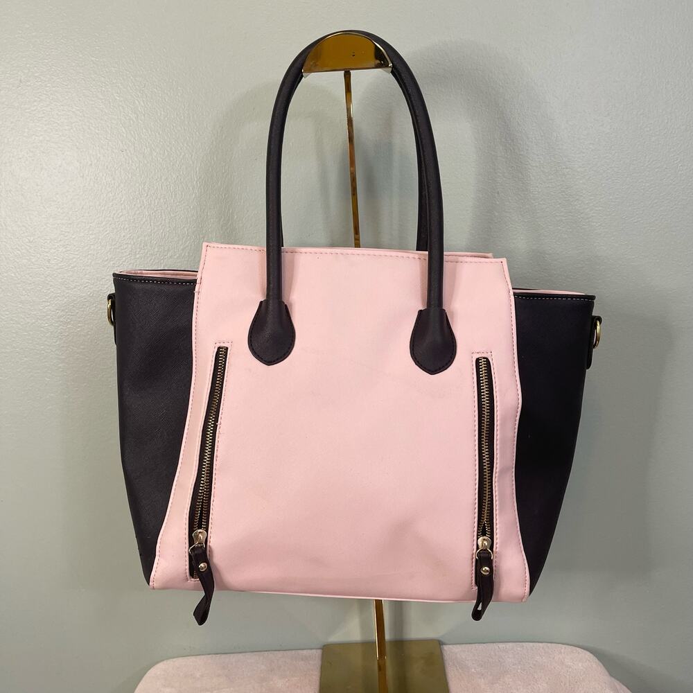 MAC DUGGAL Satchel Shoulder Handbag Womens Synthetic Convertible PVC Pink Black - Picture 2 of 12